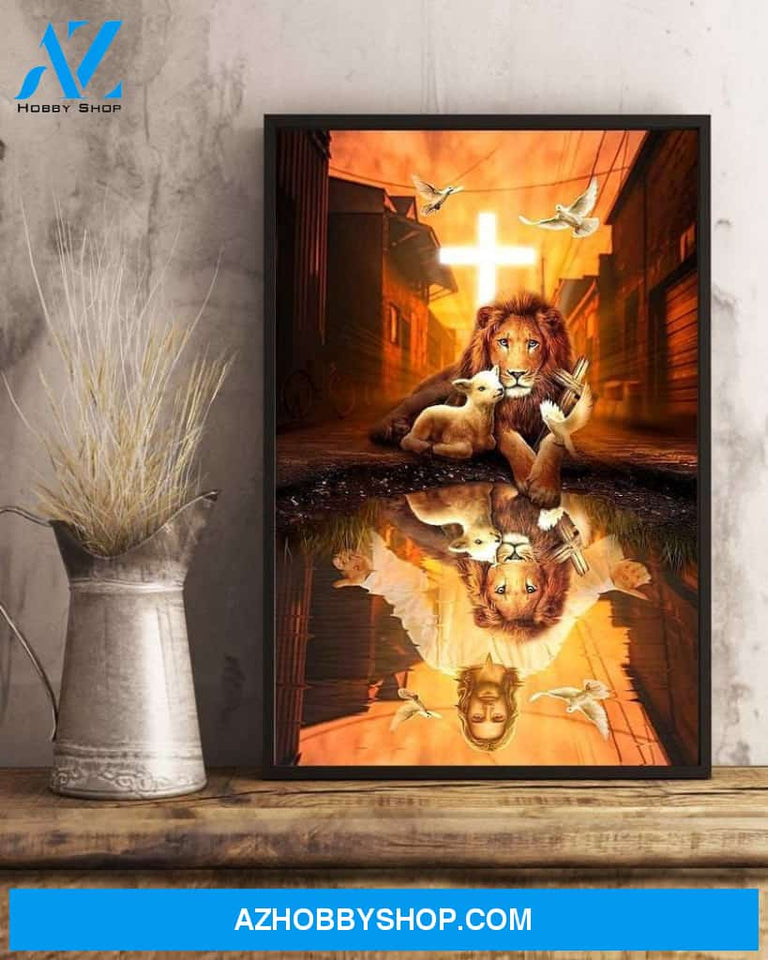 Custom Canvas Jesus, Lion and Lamb Canvas Jesus Christian God Art Decor Thanksgiving Gift Christmas Gifts 2021
