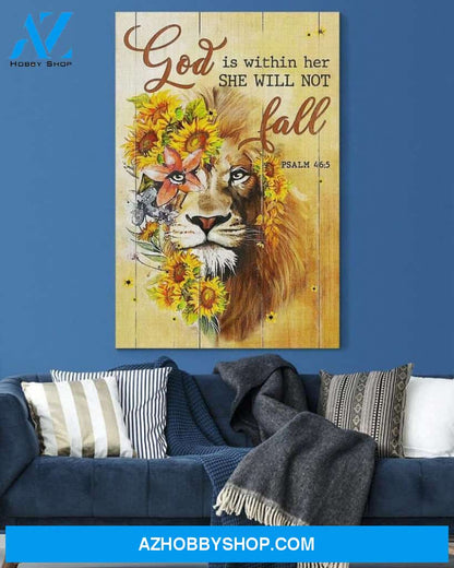 Custom Canvas Jesus Canvas - Lion With Sunflower - God Is Within Her She Will Not Fall Christian Canvas Thanksgiving Gift Christmas Gifts 2021