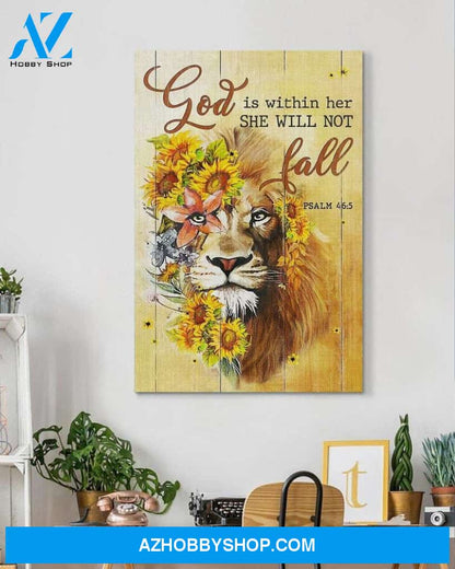 Custom Canvas Jesus Canvas - Lion With Sunflower - God Is Within Her She Will Not Fall Christian Canvas Thanksgiving Gift Christmas Gifts 2021