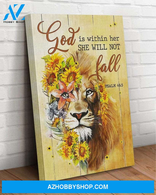 Custom Canvas Jesus Canvas - Lion With Sunflower - God Is Within Her She Will Not Fall Christian Canvas Thanksgiving Gift Christmas Gifts 2021