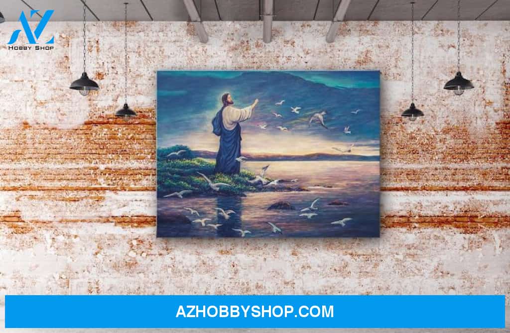 Custom Canvas Jesus Standing by Sea