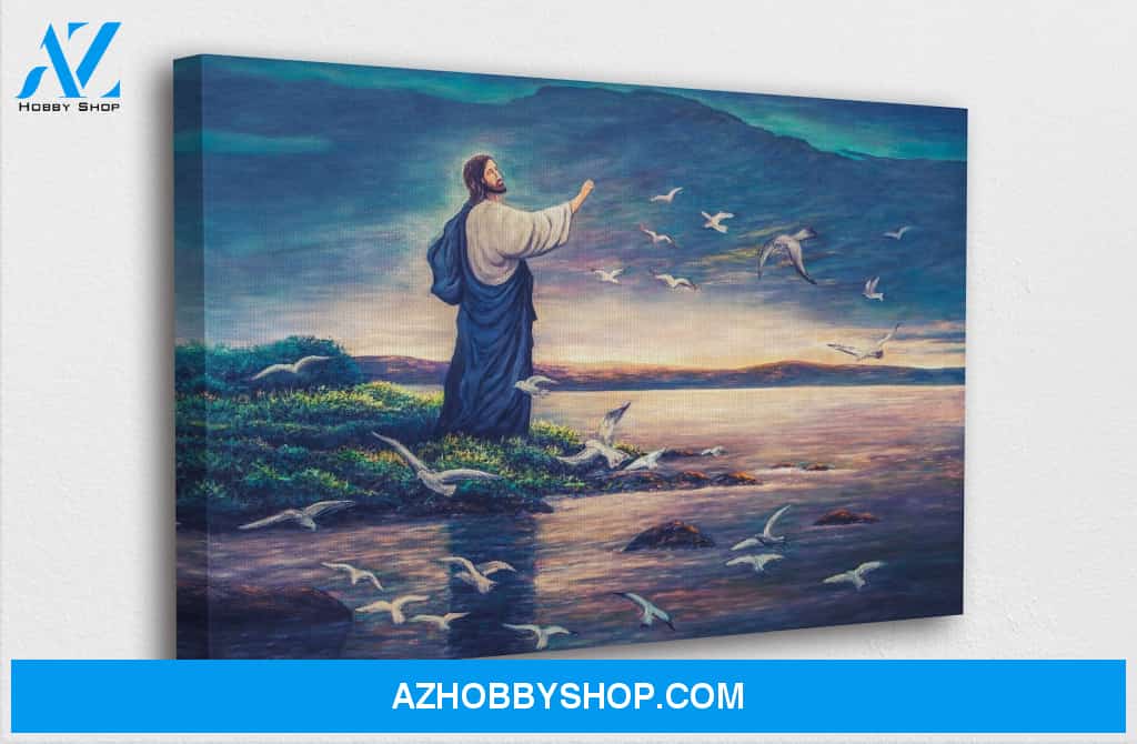 Custom Canvas Jesus Standing by Sea