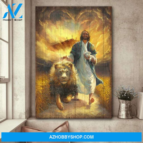 Custom Canvas Jesus walking with lamb and lion Jesus Canvas