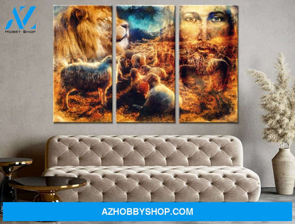 Custom Canvas Jesus Wall art Good Shepherd Wall art sets Jesus and lambs 3 Panel Matte Canvas