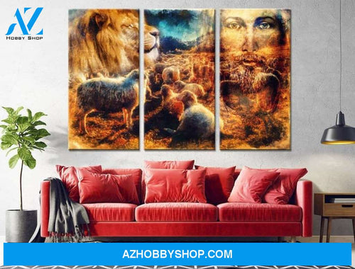 Custom Canvas Jesus Wall art Good Shepherd Wall art sets Jesus and lambs 3 Panel Matte Canvas