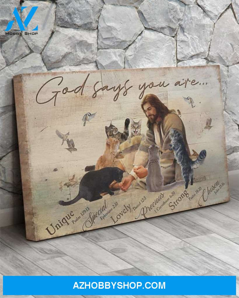 Custom Canvas Jesus With Cats God Says You Are Landscape Canvas, Hot Christmas Gifts 2021
