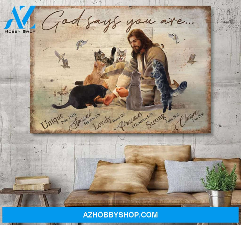 Custom Canvas Jesus With Cats God Says You Are Landscape Canvas, Hot Christmas Gifts 2021