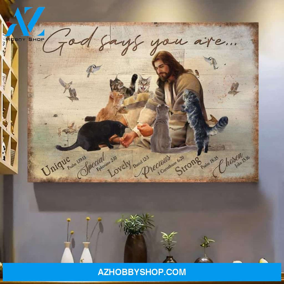 Custom Canvas Jesus With Cats God Says You Are Landscape Canvas, Hot Christmas Gifts 2021