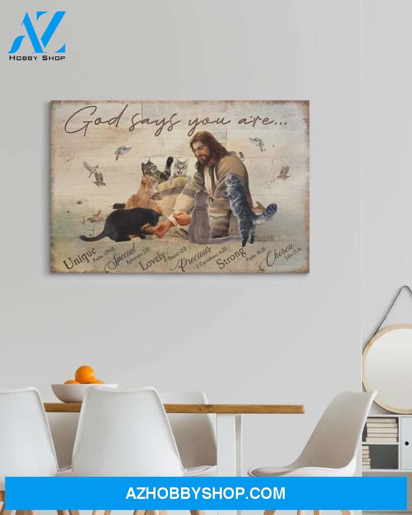 Custom Canvas Jesus With Cats God Says You Are Landscape Canvas, Hot Christmas Gifts 2021