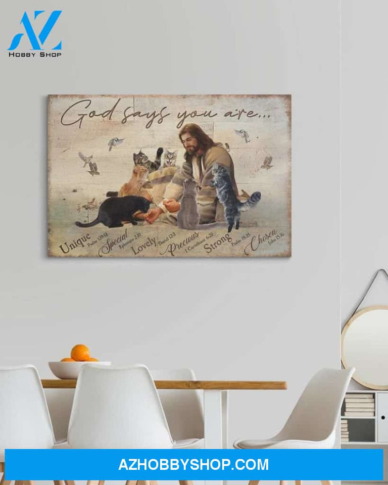 Custom Canvas Jesus With Cats God Says You Are Landscape Canvas, Hot Christmas Gifts 2021