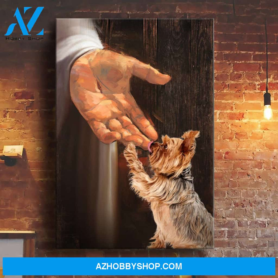 Custom Canvas Jesus - Yorkshire Terrier In The Hand Of God - Dog Canvas Wall Decor Thanksgiving Gift Christmas Gifts 2021