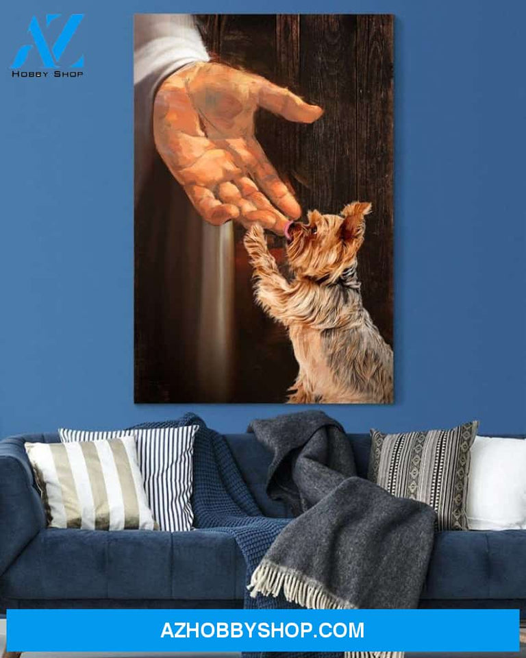 Custom Canvas Jesus - Yorkshire Terrier In The Hand Of God - Dog Canvas Wall Decor Thanksgiving Gift Christmas Gifts 2021