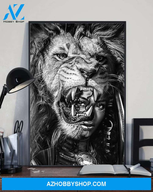 Custom Canvas Lion And Black Girl Wall Art, African American, Black Pride Poster Canvas, Black Girl