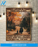 Custom Canvas Love Cats And Halloween Poster, Once Upon A Time There Was A Girl Who Really Loved Cats And Halloween Canvas