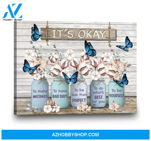 Custom Canvas Painting Gift Blue Butterfly Cotton Flower Canvas Wall Art Wall Decor It's Okay To Make Mistakes Sunflower