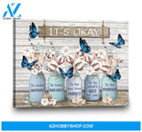 Custom Canvas Painting Gift Blue Butterfly Cotton Flower Canvas Wall Art Wall Decor It's Okay To Make Mistakes Sunflower