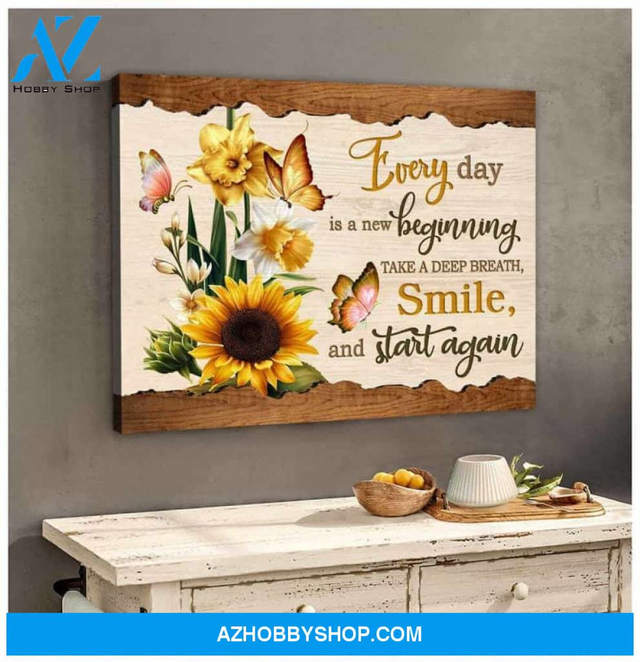 Custom Canvas Painting Gift Butterfly and Sunflowers Canvas Everyday Is a New Beginning Take A Deep Breath Smile And Start Again