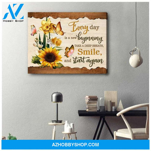 Custom Canvas Painting Gift Butterfly and Sunflowers Canvas Everyday Is a New Beginning Take A Deep Breath Smile And Start Again