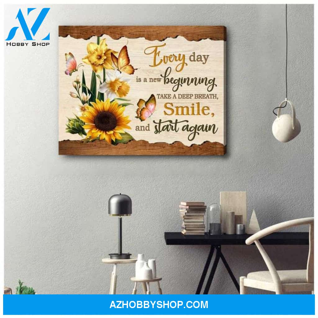 Custom Canvas Painting Gift Butterfly and Sunflowers Canvas Everyday Is a New Beginning Take A Deep Breath Smile And Start Again