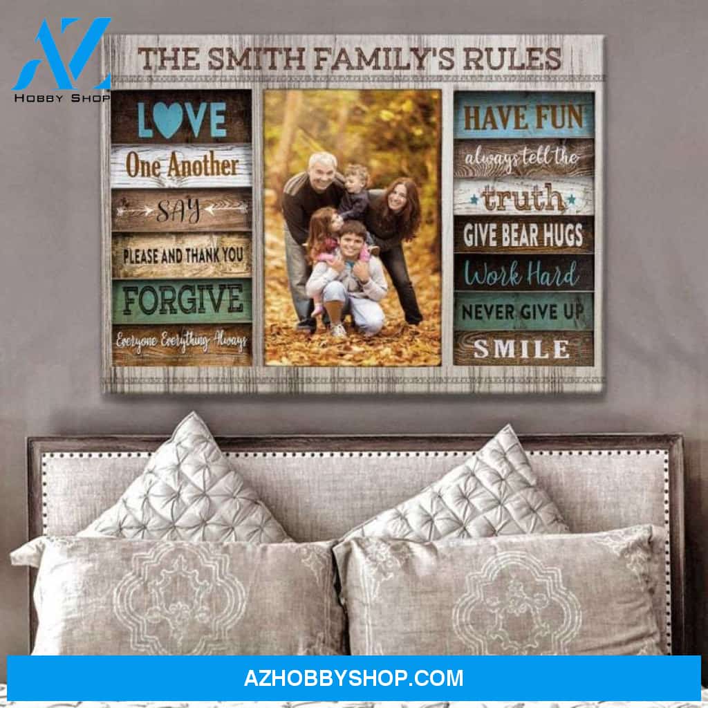 Custom Canvas Personalized Canvas Family Rules Custom Family Name and Photo Gift For Family