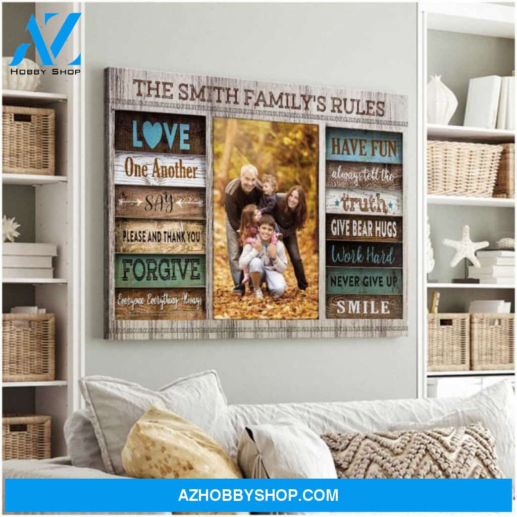 Custom Canvas Personalized Canvas Family Rules Custom Family Name and Photo Gift For Family