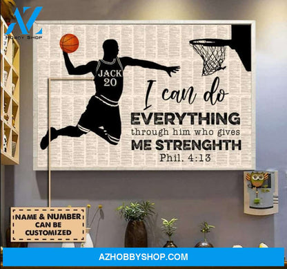 Custom Canvas Personalized Canvas for Basketball Lover, I can do everything through him who gives me strength, gift for her, gift for girl, gift for basketball player