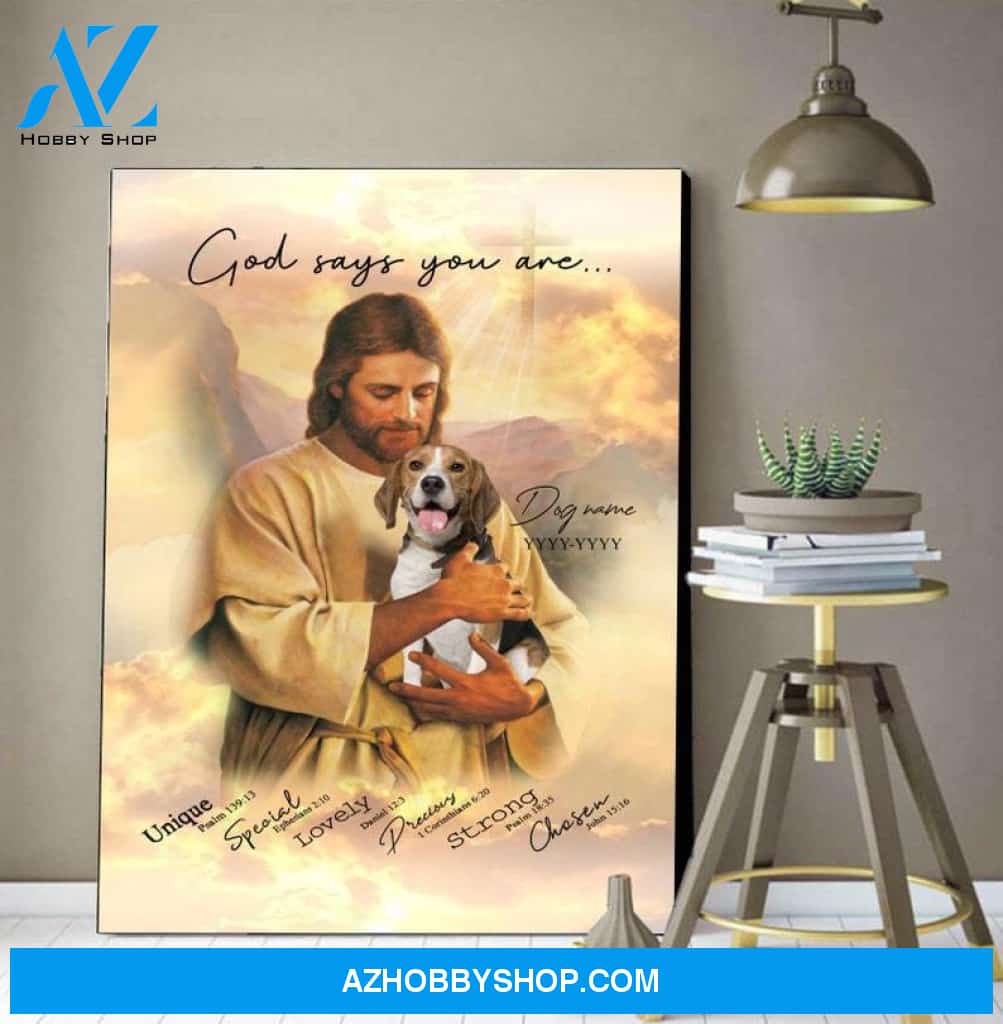 Custom Canvas Personalized Memorial Pet Wall Art Canvas, Jesus God Hug a Dog