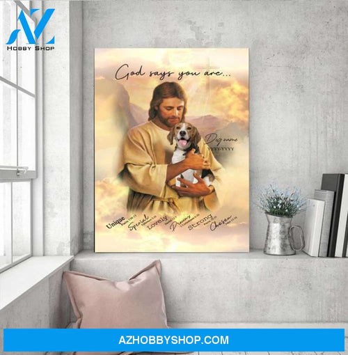 Custom Canvas Personalized Memorial Pet Wall Art Canvas, Jesus God Hug a Dog