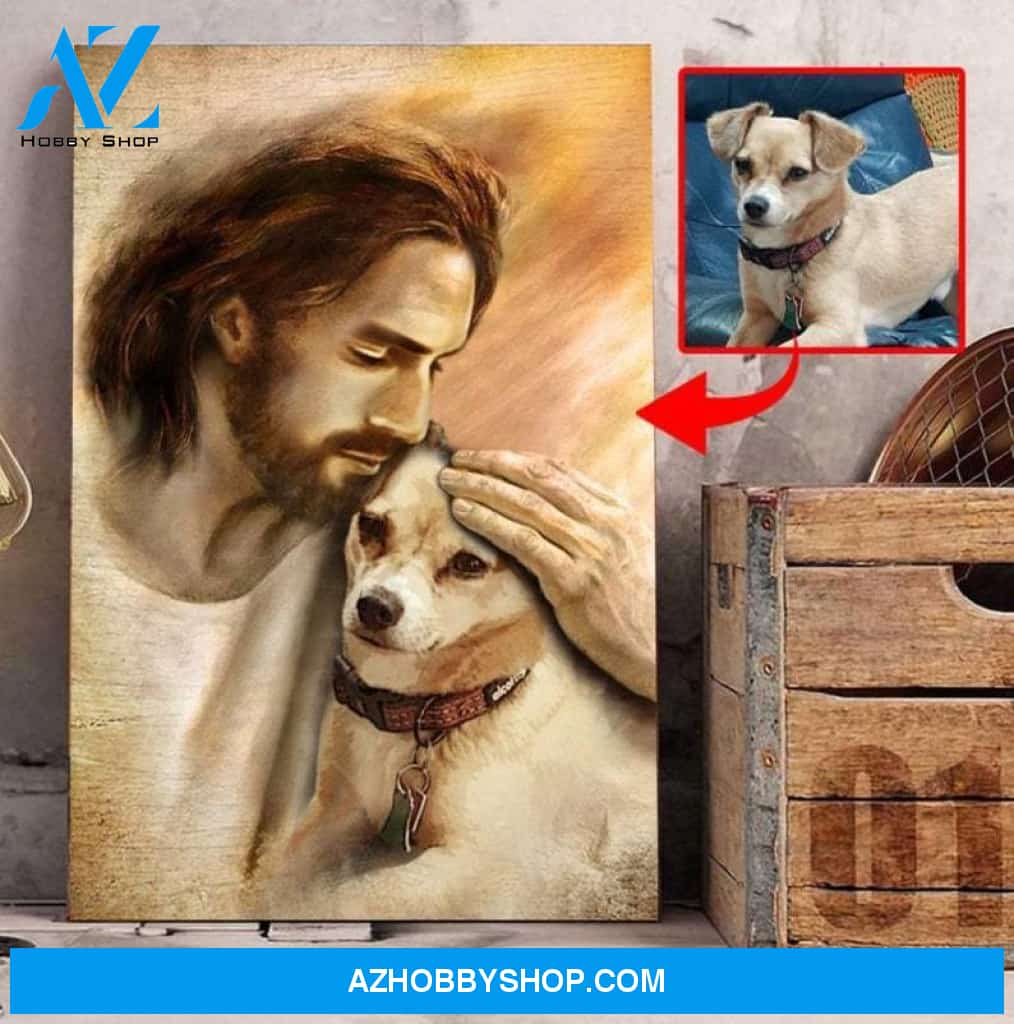 Custom Canvas Personalized Memorial Pet Wall Art Canvas, Jesus God Hug a Dog, Hug A Dog
