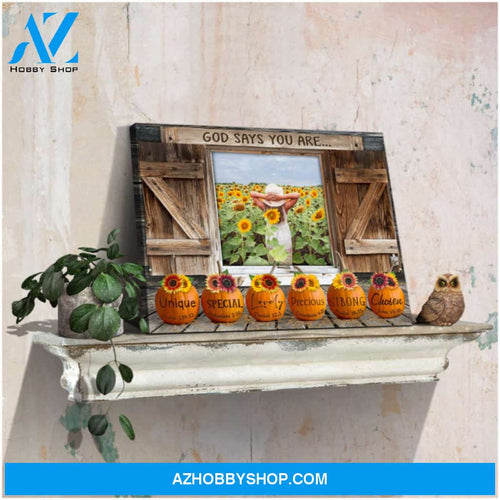 Custom Canvas Personalized Photo Gifts Family Gifts Rustic Window and Sunflower Pumpkin God Says You Are Ohcanvas
