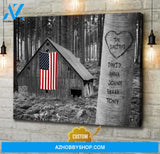 Custom Canvas Pints Personalized Names Beautiful Patriotic Barn Pine Forest Carved Tree Ohcanvas
