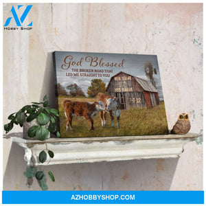 Custom Canvas Prints Anniversary Wedding Gift God Blessed The Broken Road Barn and Hereford Cows Wall Art Decor Ohcanvas