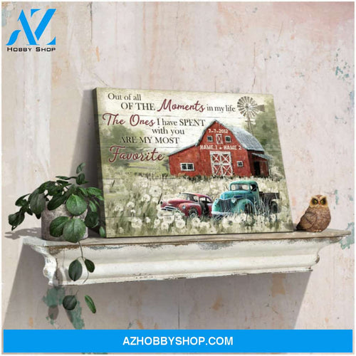 Custom Canvas Prints Anniversary Wedding Gifts Personalized Gifts Red Barn and Couple Truck I have spent with you are my most favorite Farmhouse Wall Art Decor Ohcanvas