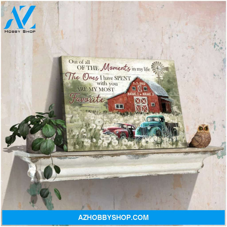 Custom Canvas Prints Anniversary Wedding Gifts Personalized Gifts Red Barn and Couple Truck I have spent with you are my most favorite Farmhouse Wall Art Decor Ohcanvas