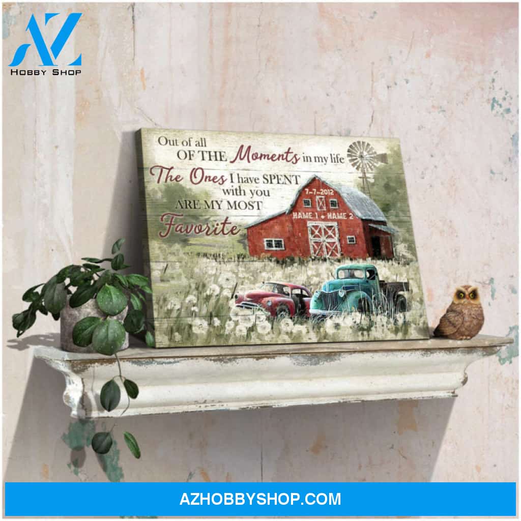 Custom Canvas Prints Anniversary Wedding Gifts Personalized Gifts Red Barn and Couple Truck I have spent with you are my most favorite Farmhouse Wall Art Decor Ohcanvas