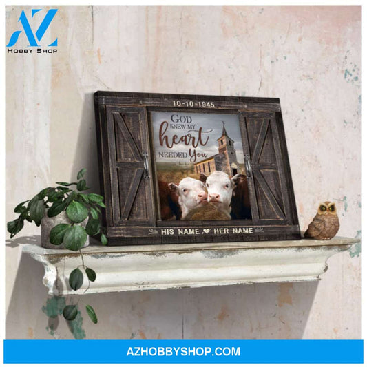 Custom Canvas Prints Anniversary Wedding Gifts Personalized Gifts Wood Window Church and Loving Couple Hereford God knew my heart needed you Farmhouse Wall Art Decor Ohcanvas