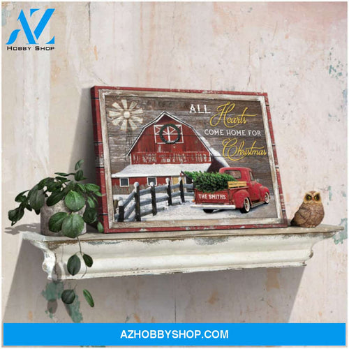 Custom Canvas Prints Farmhouse Personalized Wall Decor Pickup Truck and Red Barn All Hearts Come Home For Christmas Ohcanvas