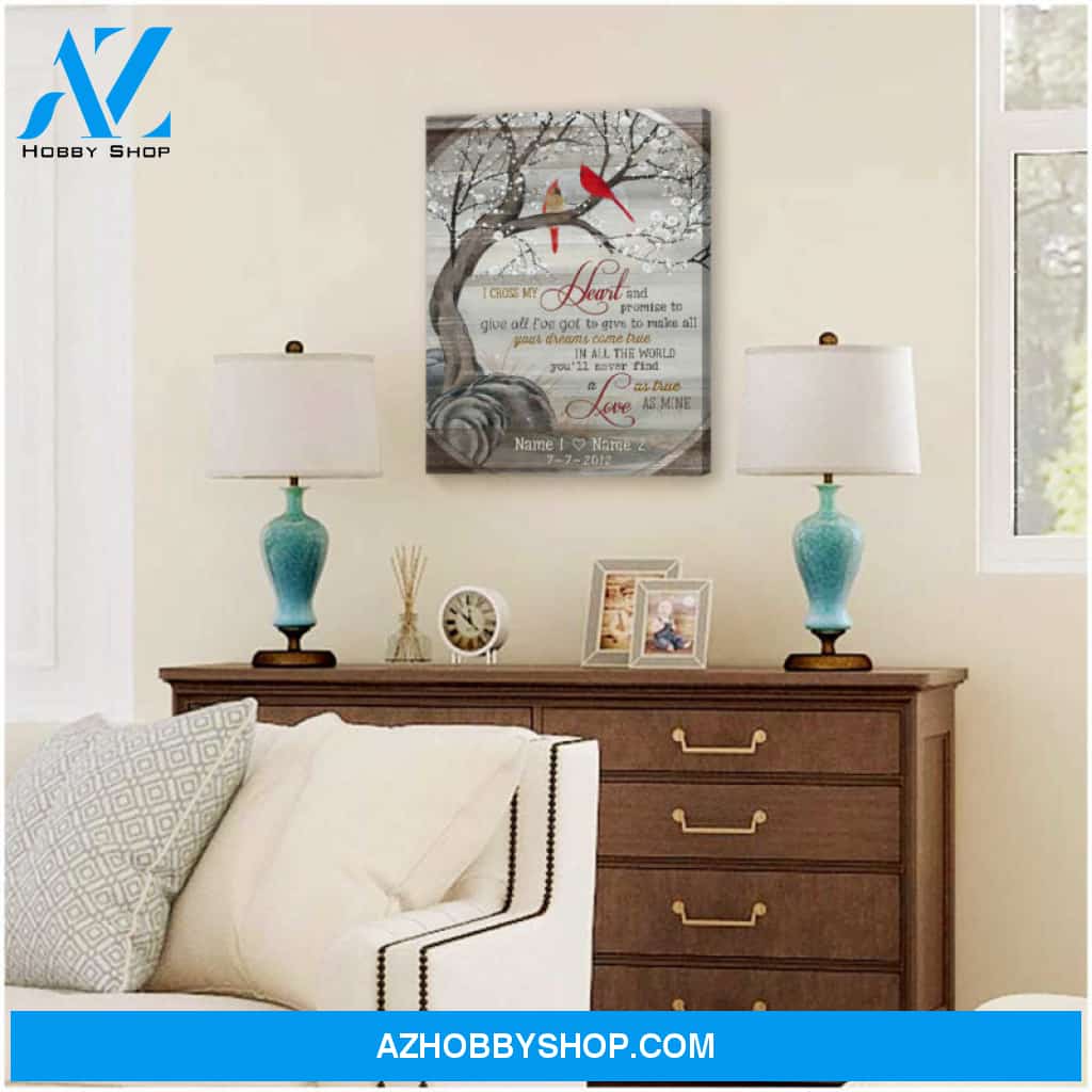 Custom Canvas Prints Personalized Gift Wedding Anniversary Gift I Cross My Heart Couple Cardinal Blossom Wall Art Decor Ohcanvas