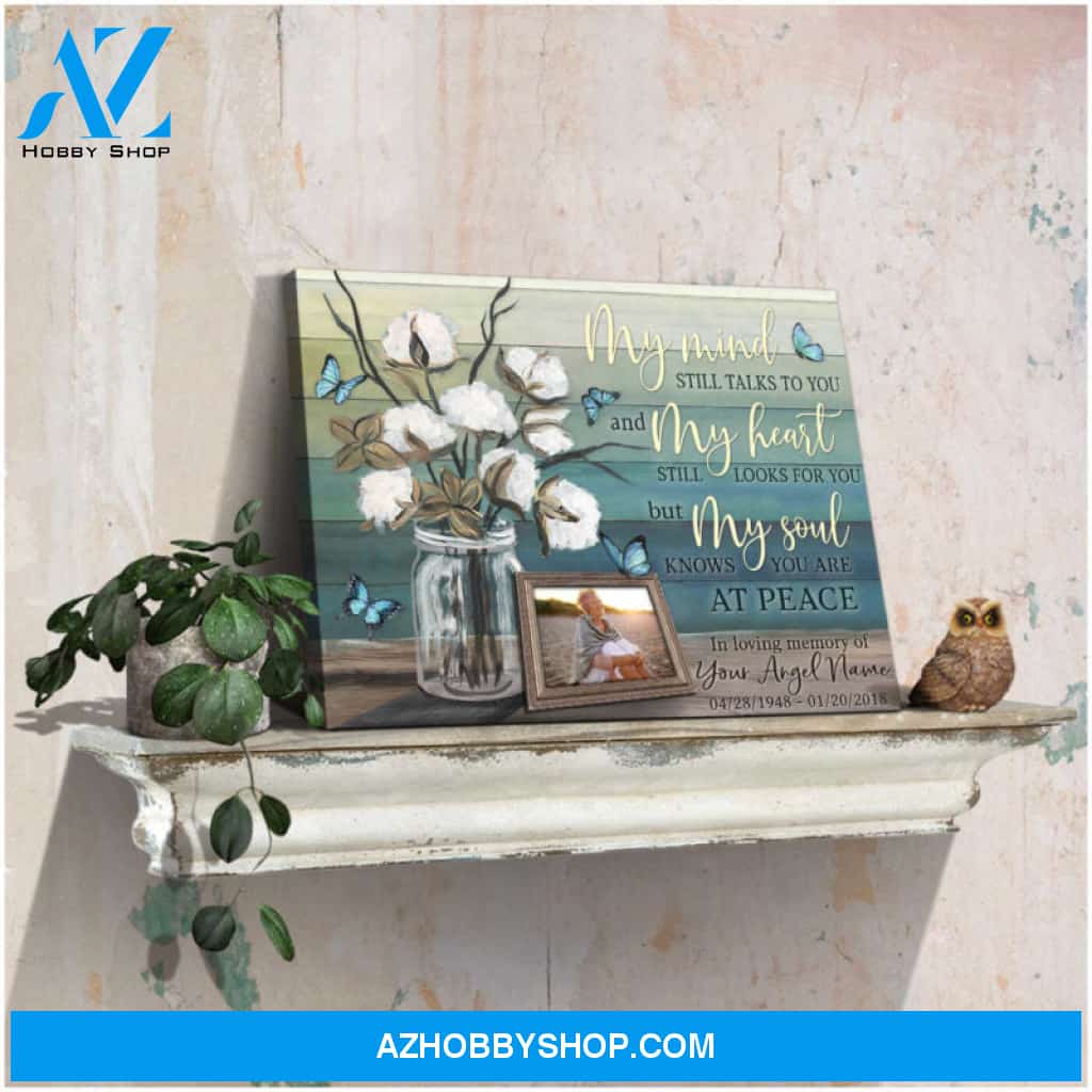 Custom Canvas Prints Personalized Gifts Memorial Photo Gifts Cotton Flower and Butterflies My Soul knows you are at peace Wall Art Decor Ohcanvas