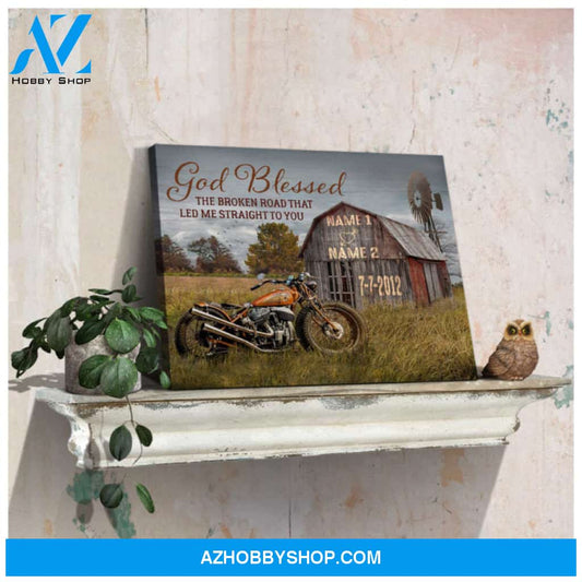 Custom Canvas Prints Personalized Gifts Wedding Anniversary Gifts God Blessed The Broken Road Barn and Vintage Motorcycle Wall Art Decor Ohcanvas