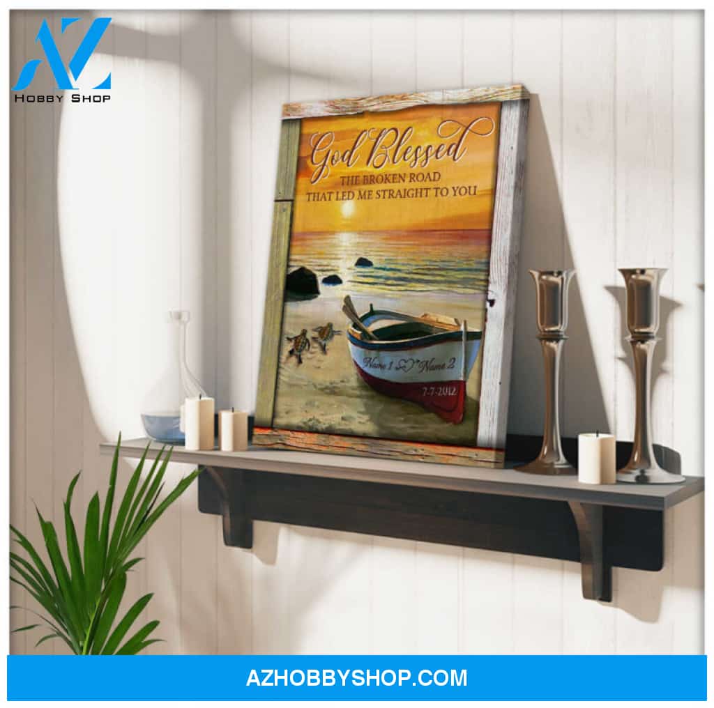 Custom Canvas Prints Personalized Gifts Wedding Anniversary Gifts God Blessed The Broken Road Sunset Beach and Boat Wall Art Decor Ohcanvas
