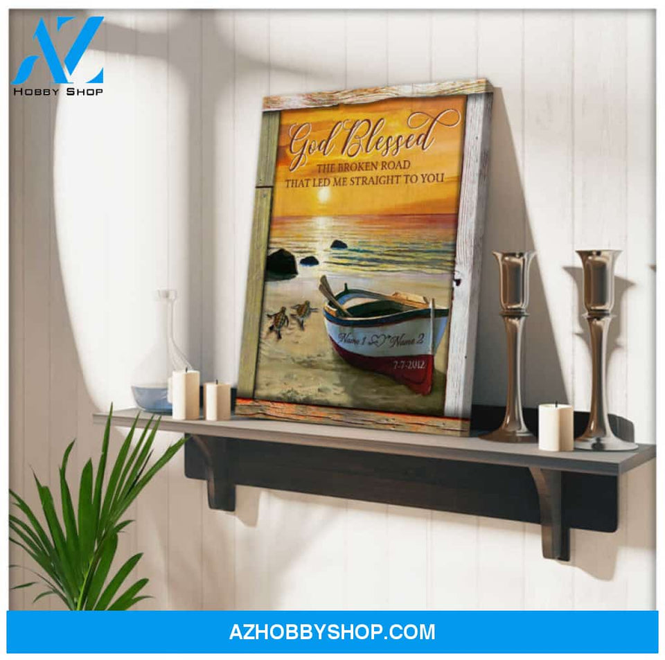 Custom Canvas Prints Personalized Gifts Wedding Anniversary Gifts God Blessed The Broken Road Sunset Beach and Boat Wall Art Decor Ohcanvas