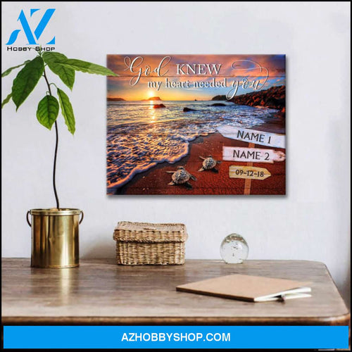 Custom Canvas Prints Personalized Gifts Wedding Anniversary Gifts God Knew My Heart Needed You Romantic Couple Turtle Wall Art Decor Ohcanvas