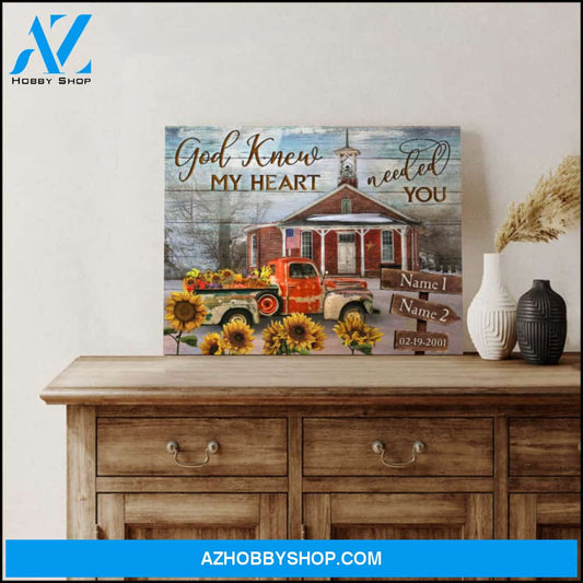 Custom Canvas Prints Personalized Gifts Wedding Anniversary Gifts God knew my heart needed you Vintage Church and Floral Truck Wall Art Decor Ohcanvas