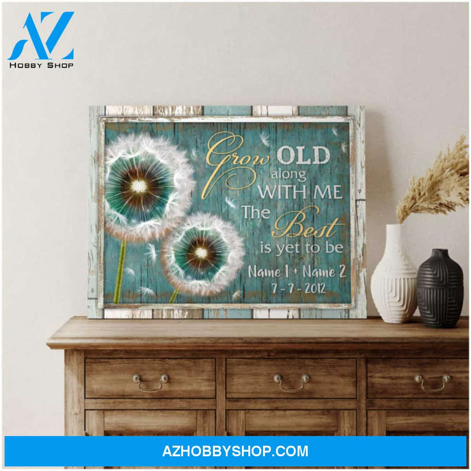 Custom Canvas Prints Personalized Gifts Wedding Anniversary Gifts Grow old along with me The best is yet to be Romantic Dandelion on Teal Wood Wall Art Decor Ohcanvas
