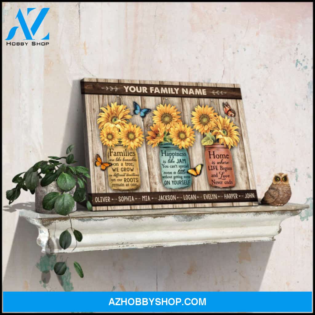 Custom Canvas Prints Personalized Name Gifts Sunflowers Mason Jar and Butterflies Wall Art Decor Ohcanvas