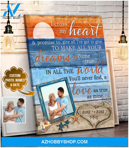 Custom Canvas Prints Wedding Anniversary Gifts Personalized Photo Gifts Beach and Turtle I Cross My Heart Ohcanvas