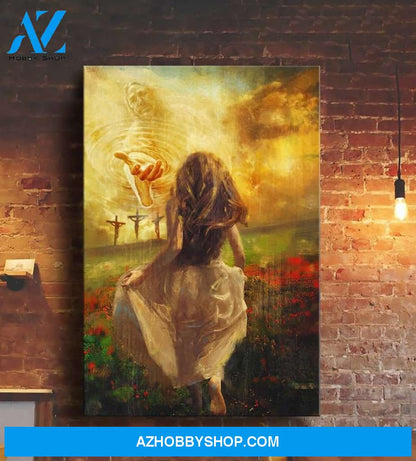 Custom Canvas Run to the beautiful world Jesus Canvas, Jesus The Hand Of God
