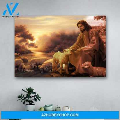 Custom Canvas Sheep In Ihe Arms Of Jesus - Matte Canvas