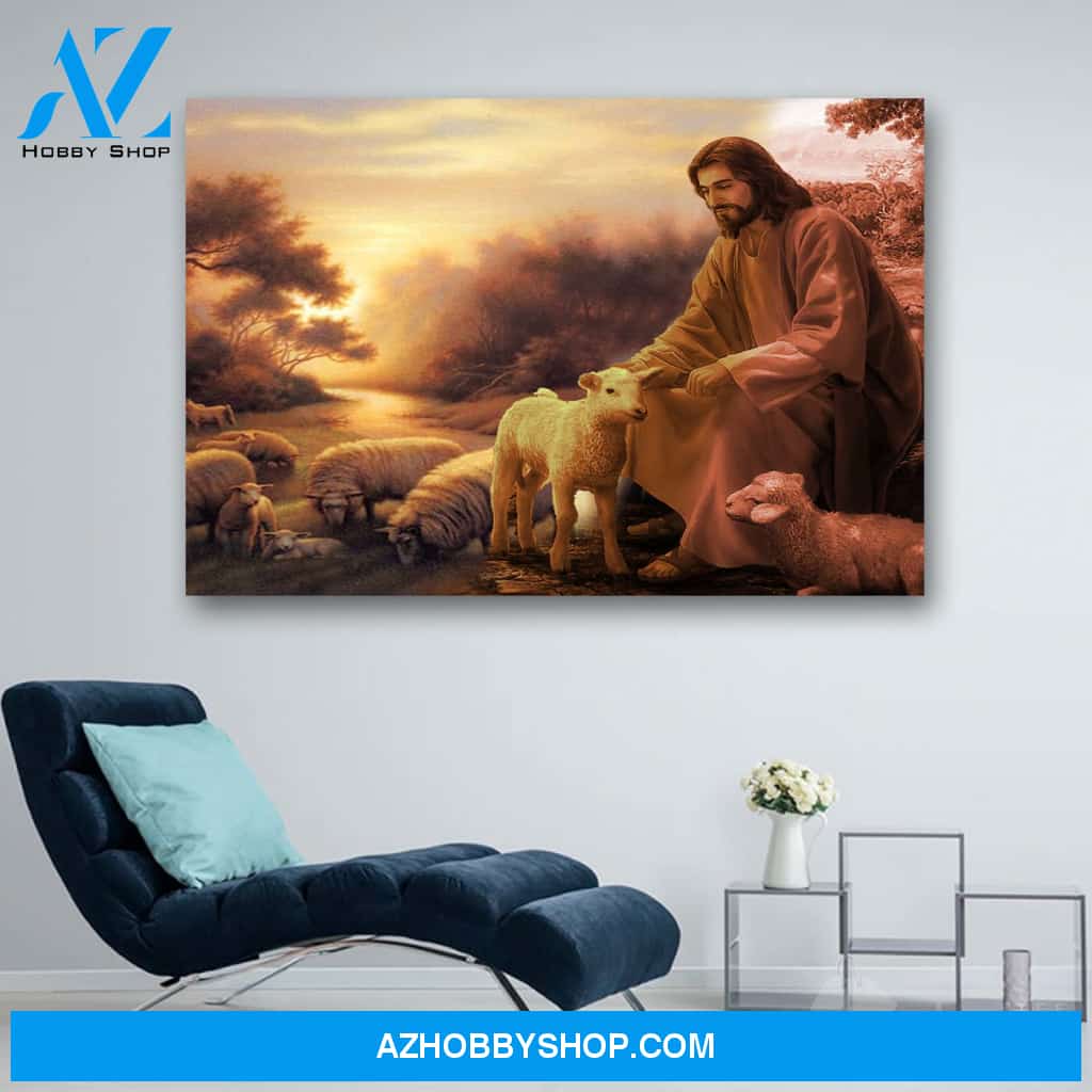 Custom Canvas Sheep In Ihe Arms Of Jesus - Matte Canvas